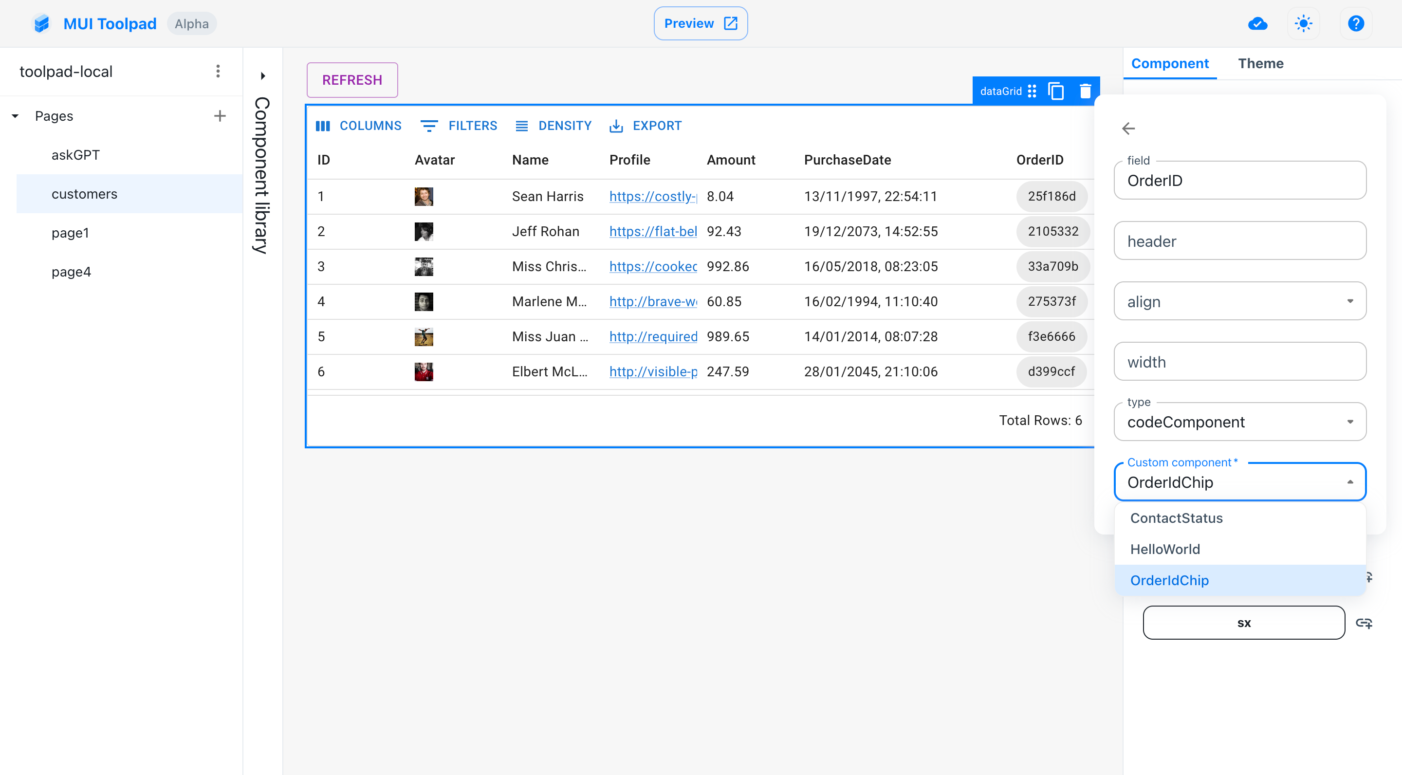 Custom component selector